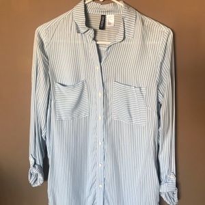 Blue & white Striped Button Down Blouse